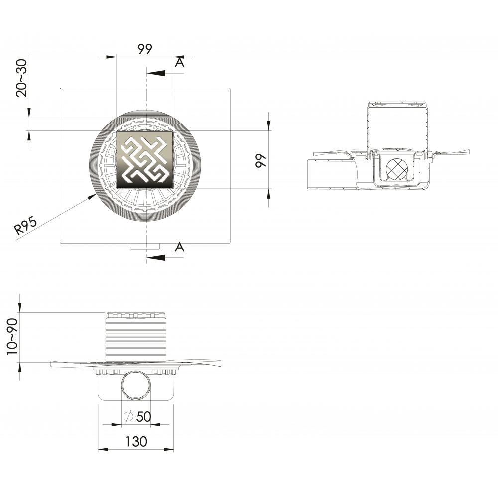 090364 Трап водосток ZENTRUM Antik 100х100  Berges ZENTRUM Antik  - Вид №4