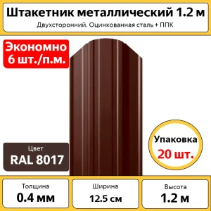 91887772 Штакетник Каскад Бп-00009806 1/4 круга 1200 мм 120 см двухсторонний фигурный коричневый STLM-1421267