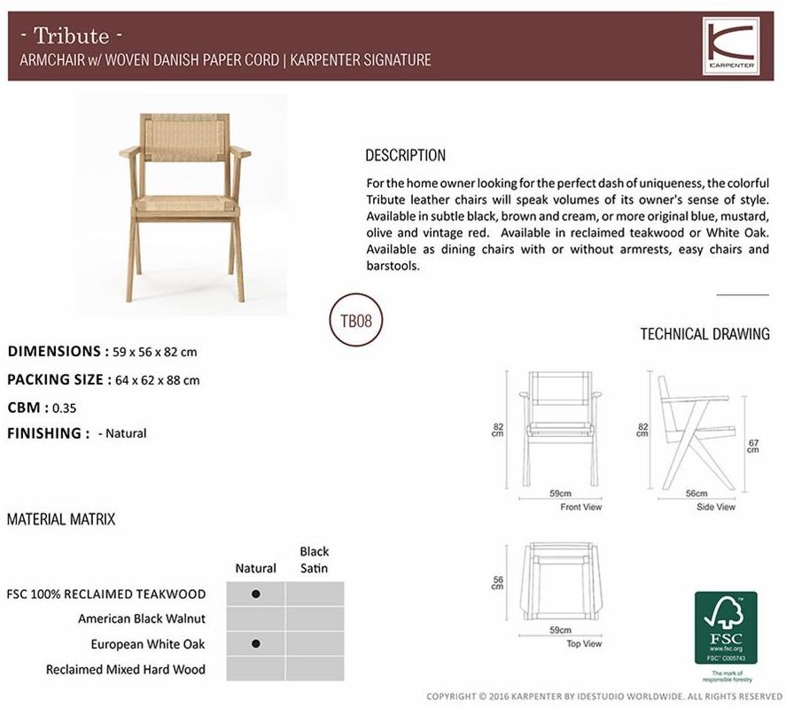 KARPENTER Стул из тика и веревки с подлокотниками Tribute Tb08-t - Вид №5