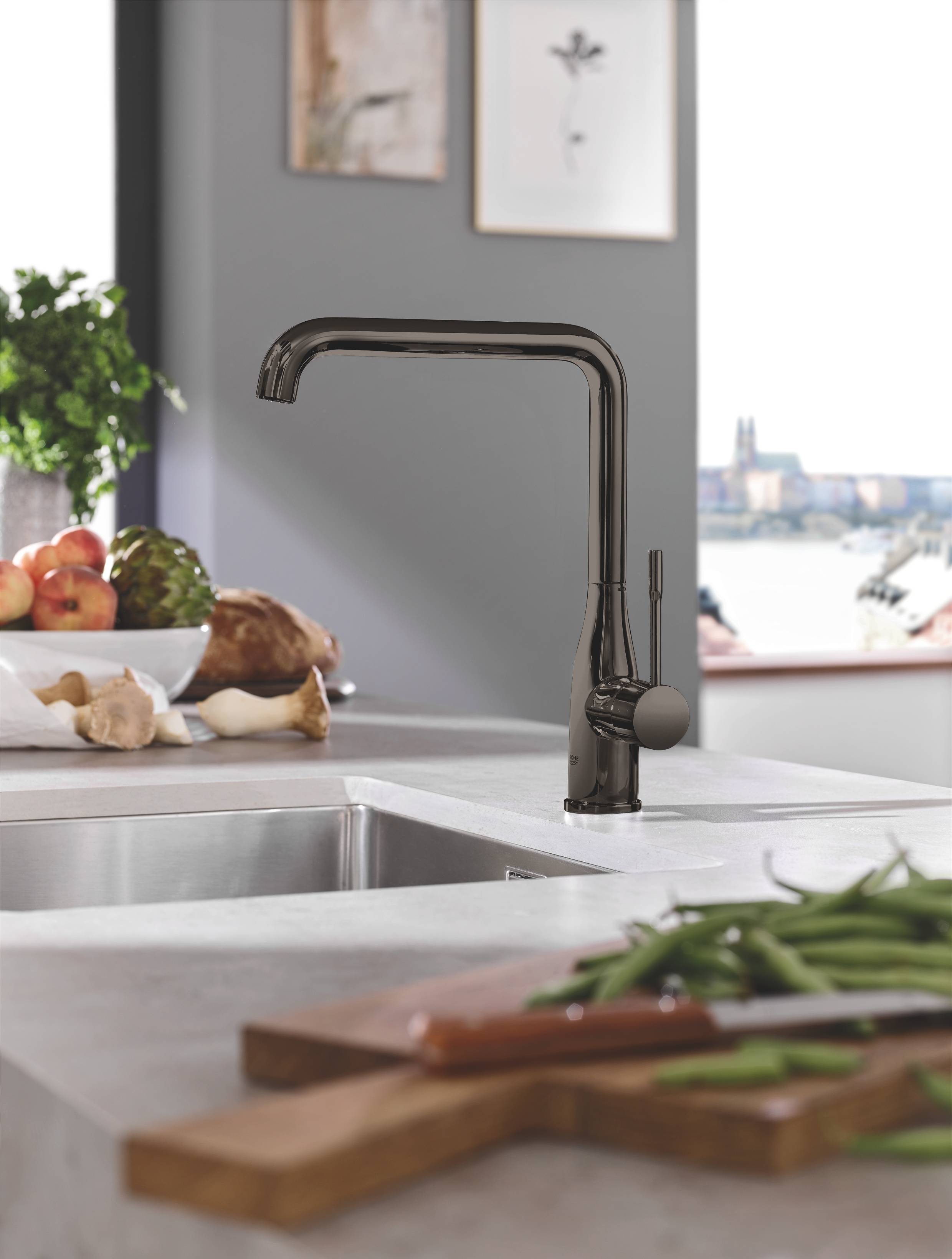 Смеситель для кухни GROHE Essence New, L-излив, тёмный графит глянец (30269A00) - Вид №1