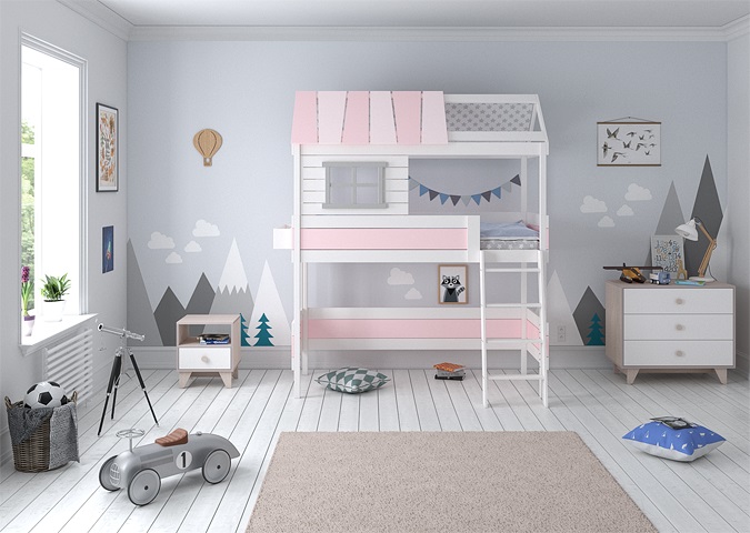 Кровать-чердак Home nord M 80х160 см белая, розовая ELLIPSE ELLIPSE HOME 351792 Белый;розовый Santreyd  - Вид №1