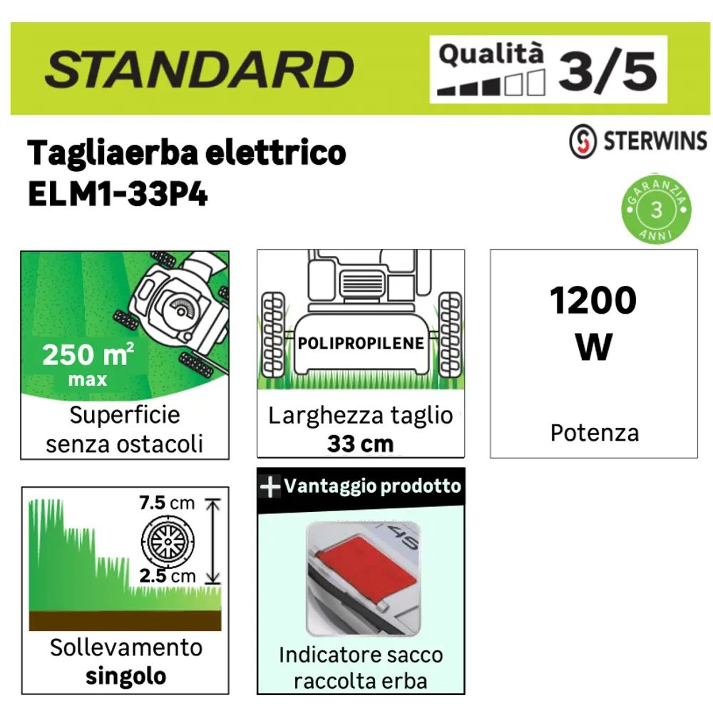 81968063 Газонокосилка электрическая Sterwins ELM1-33P.4 1200 Вт 33 см STLM-0016009  - Вид №13