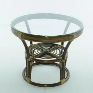 Кофейный столик круглый со стеклянной столешницей 58х70 см олива Calamus Rotan VINOTTI  00-3885271 Зеленый