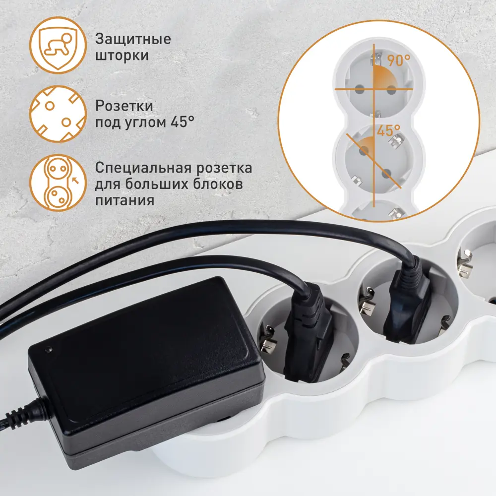 Колодка для удлинителя Legrand 5 розеток с заземлением 3680 Вт цвет белый/серый 84024420 STLM-2103042  - Вид №6
