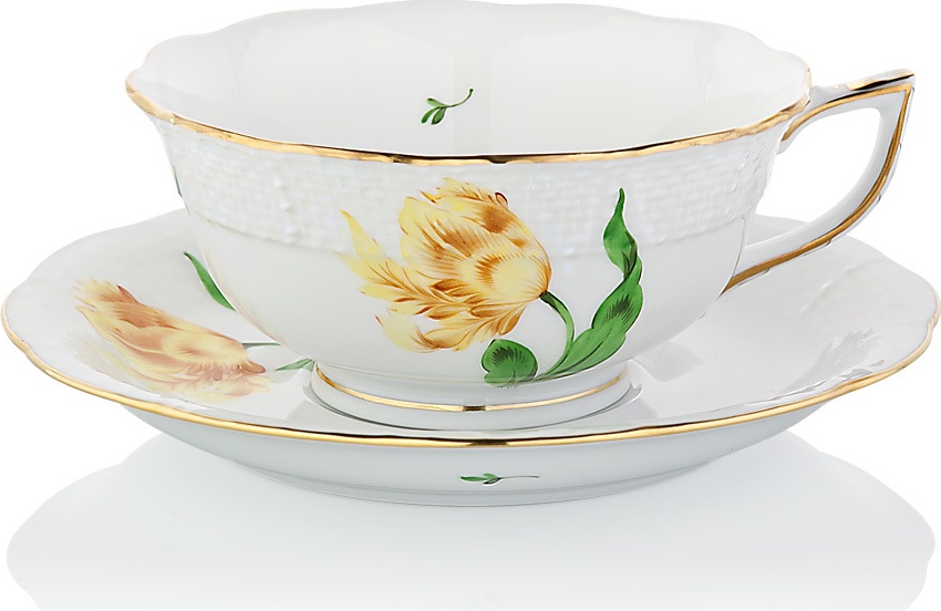 1051721 Herend Чашка чайная с блюдцем 180мл "Китти" (желтая) Фарфор, Керамика 