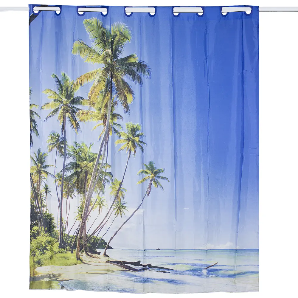 Штора для ванной комнаты «Palma 2» 180х200 см цвет синий BATH PLUS ШТОРЫ С БОЛЬШИМИ КОЛЬЦАМИ STLM-2195702 - Вид №1