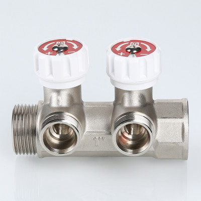 VTc.570.NE.0602 Коллектор с регулирующими вентилями и выходами стандарта «евроконус» Valtec 1", 2 х 3/4"  - Вид №8