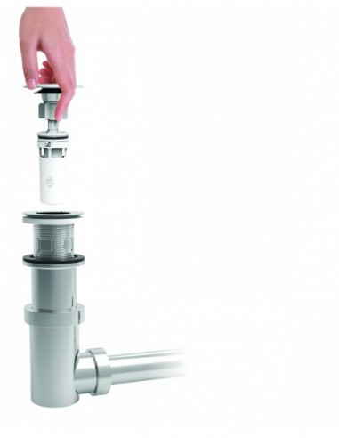 122300 000 00  Универсальный слив для умывальника со встроенным сифоном Сифонетка, двустворчатый клапан Д. 65 мм, нержавеющая сталь и хромированный АБС Valentin Хром  - Вид №5