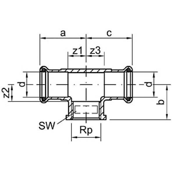 124130G8934 SANHA 24130G SANHA-Therm тройник ВПр-ВР-ВПр 88,9x3/4x88,9 мм  - Вид №1
