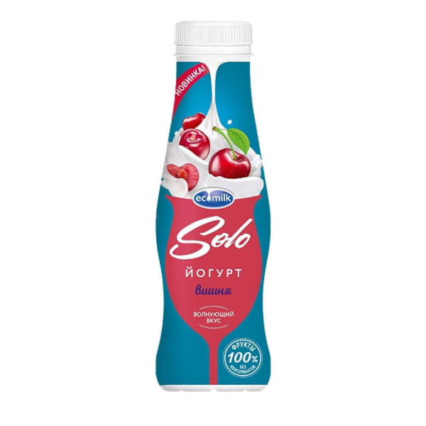 Йогурт питьевой с вишней 2,8% Экомилк Solo 290 г БЗМЖ Santreyd 21118 - Вид №1