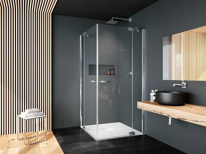 Стеклянная угловая душевая кабина с распашной дверью Provex Industrie E-Lite ARCH-00120806 - Вид №1