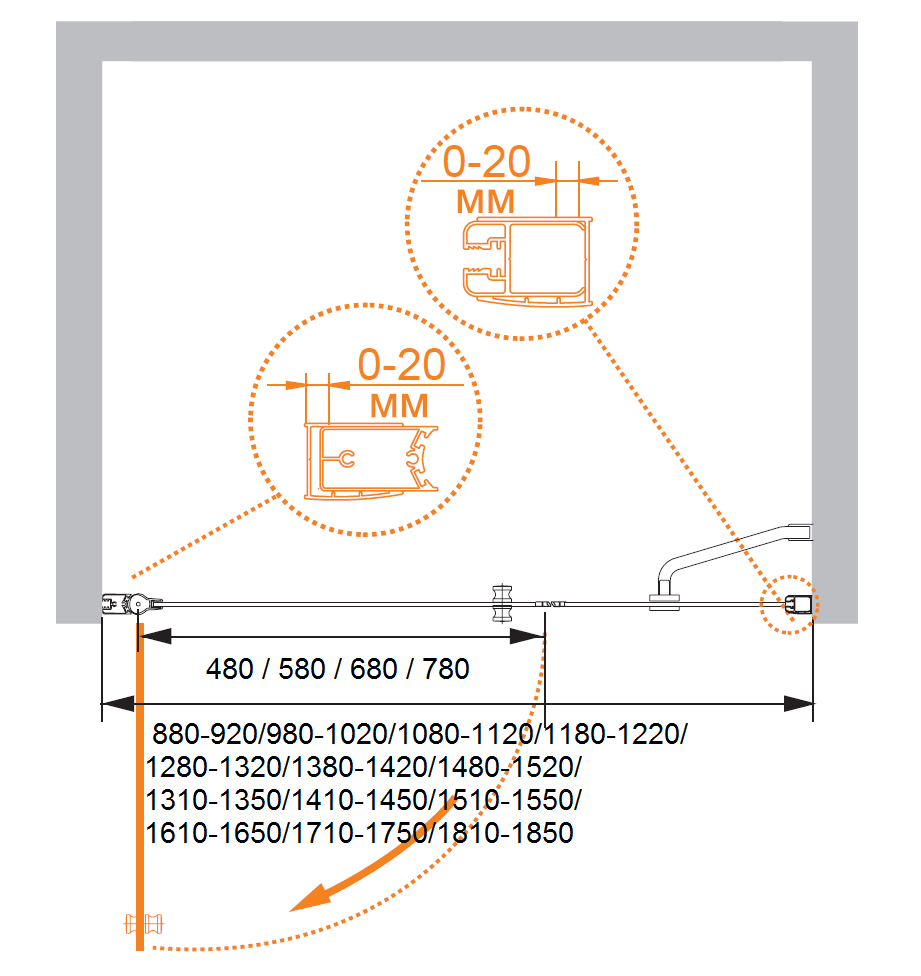 Душевая дверь в нишу CEZARES ELENA-W-B-11-40+60-P-Cr-L - Вид №5