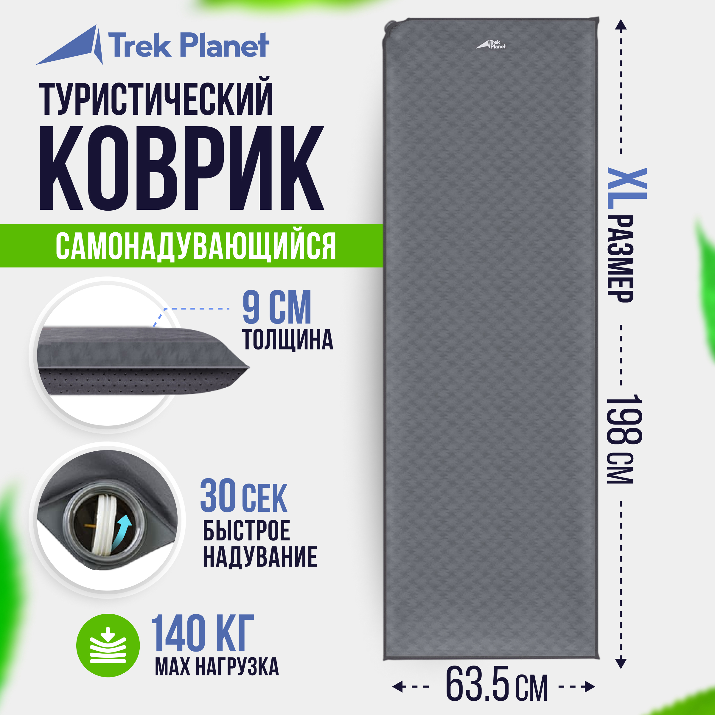 90310052 Коврик кемпинговый Relax 90 198х63 5х9 см цвет серый STLM-0178060 TREK PLANET