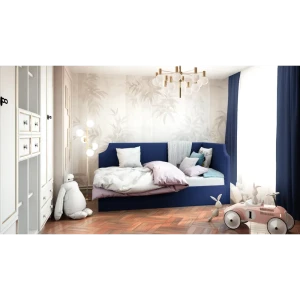 91796272 Кровать Costa Джуниор с подъемным механизмом 100x100x200 см правый угол Велюр цвет темно-синий STLM-1548568