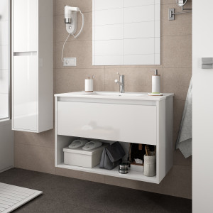 81305 SALGAR Мебель для умывальника NOJA 800 1 ящик 1 место WHITE GLOSS LACQUERED + Раковина Глянцевый белый