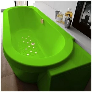 Ванна Gruppo treesse Playa V818C-SX-SZ салатовая с золотой фурнитурой и аэромассажем овальная угловая пристенная левая