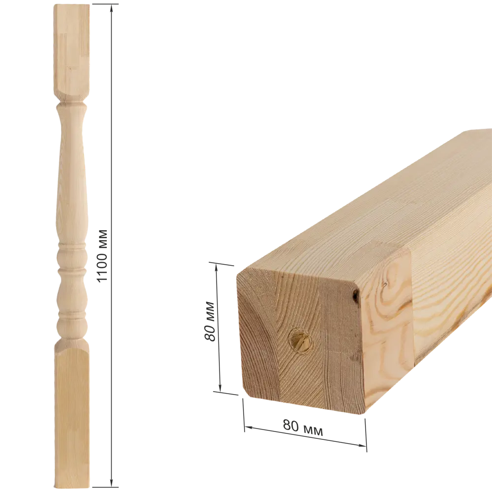 Столб лестничный сращенный хвоя сорт Экстра Яблоко 80x80x1100 мм Santreyd STLM-2208909 - Вид №6