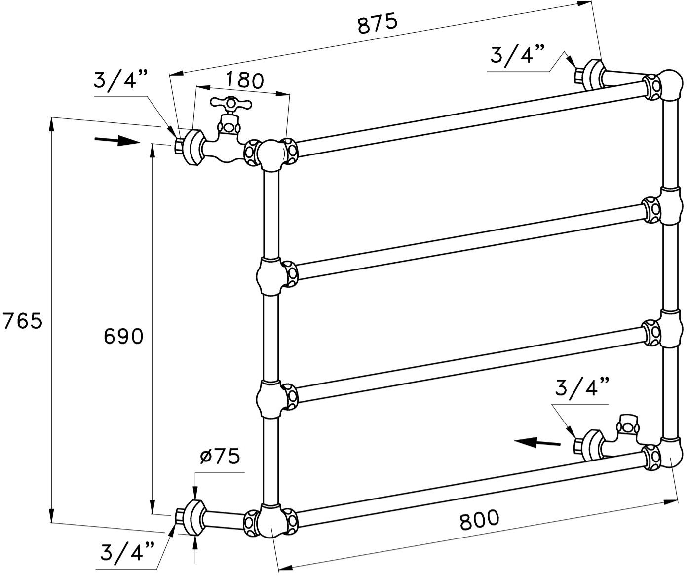 RUBINETTERIE STELLA Настенный хромированный полотенцесушитель Roma 983 b - Вид №1