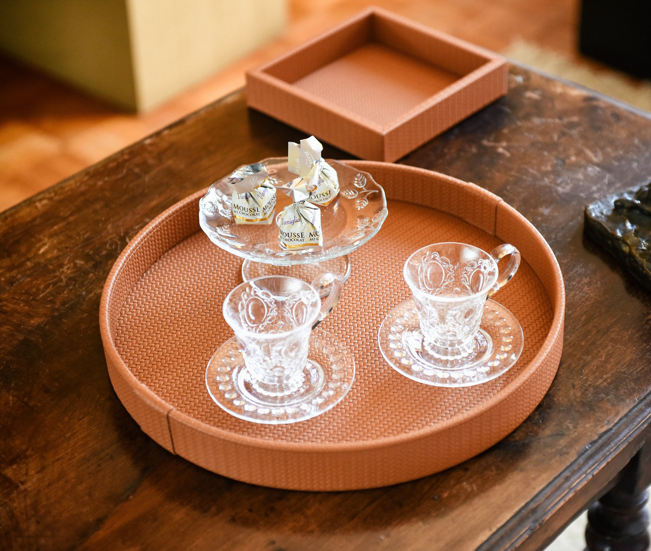 Gea Круглый поднос - Ø 50 см / тканая кожа_coffee Pinetti 00.1419.061.015 - Вид №3