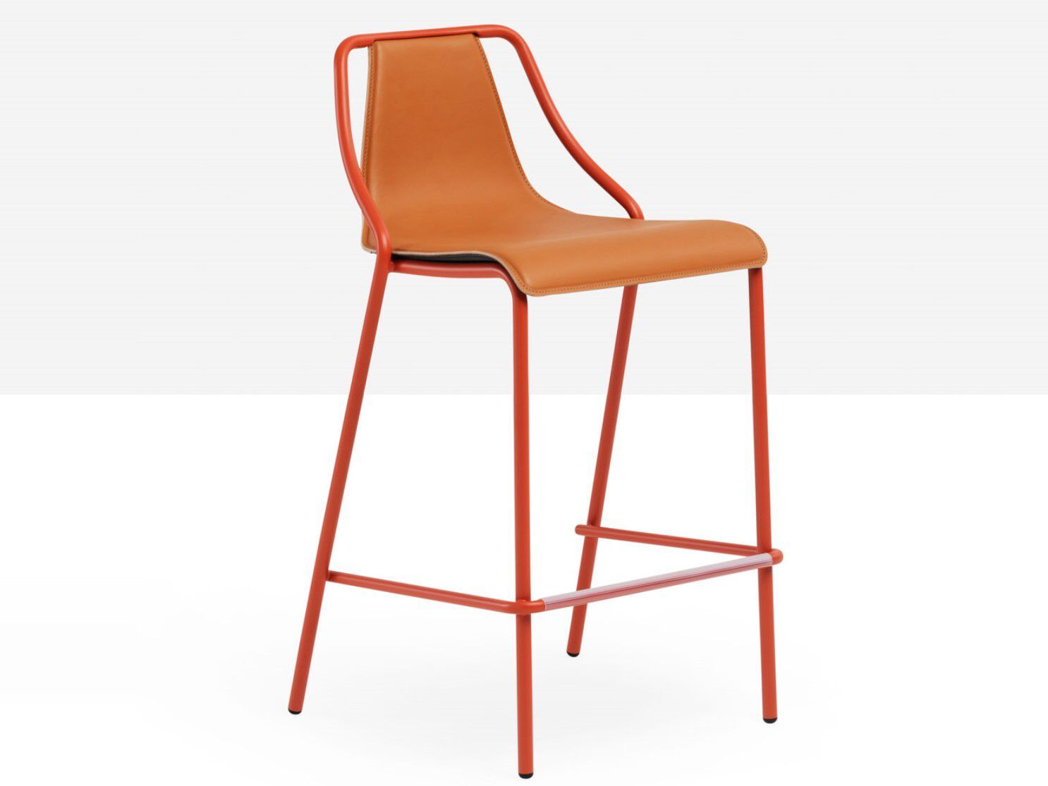 Высокий металлический стул с кожаным сиденьем Midj ARCH-00081030 - Вид №1