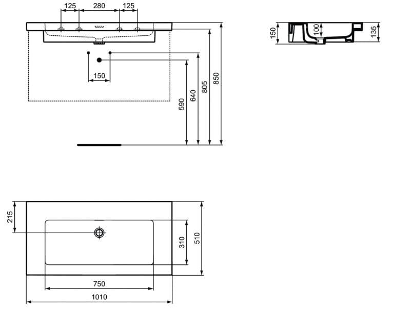Прямоугольная керамическая раковина с переливом Ideal Standard Экстра ARCH-00126824 - Вид №2