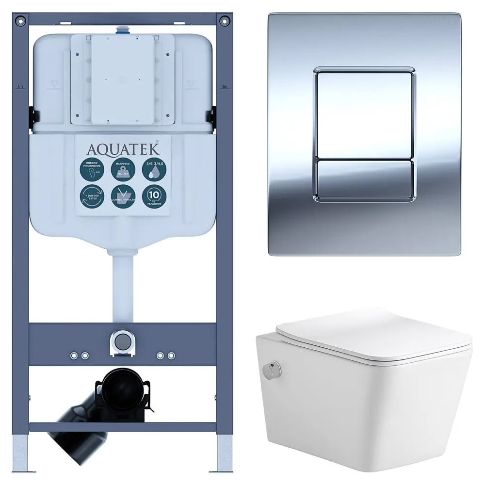 Комплект инсталляции Aquatek Pneumo N 49 с унитазом тип ободка открытый Glory клавиша Aquatek Pnn-0000002 серая Pneumo N49 STLM-2047986