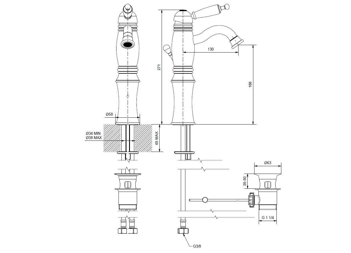 Высокий однорычажный смеситель для раковины с автоматическим сливом Gaia Mobili Complements ARCH-00113525 - Вид №2
