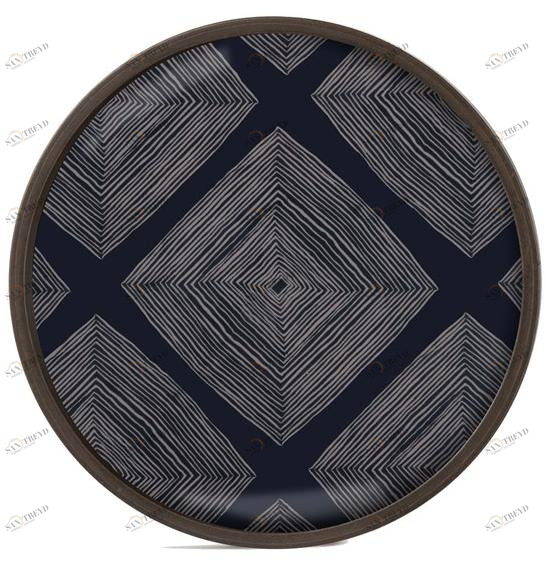 Ethnicraft Круглый поднос из дерева и стекла Linear flow 20922