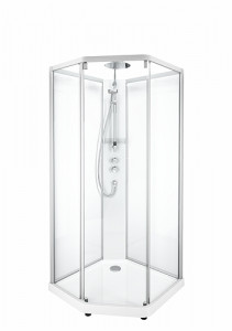 558.906.00.1 IDO Showerama 10-5 800x900 Pentagonal Comfort, душевая кабина IDO Showerama в сборе с пятиугольником Comfort, белые профили / прозрачное стекло / матовое стекло сзади, 800X900 мм