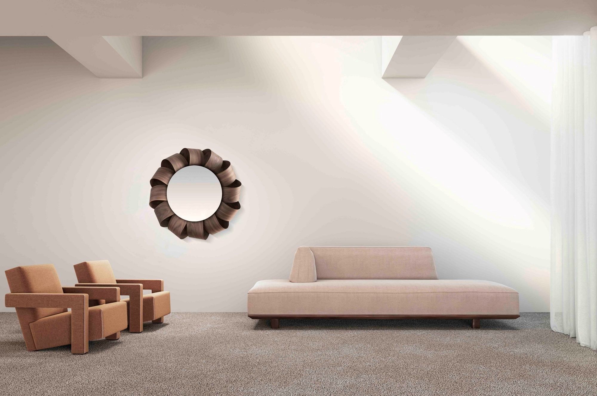 Настенное круглое зеркало из орехового дерева NOMON BRISA ARCH-00053757 - Вид №7