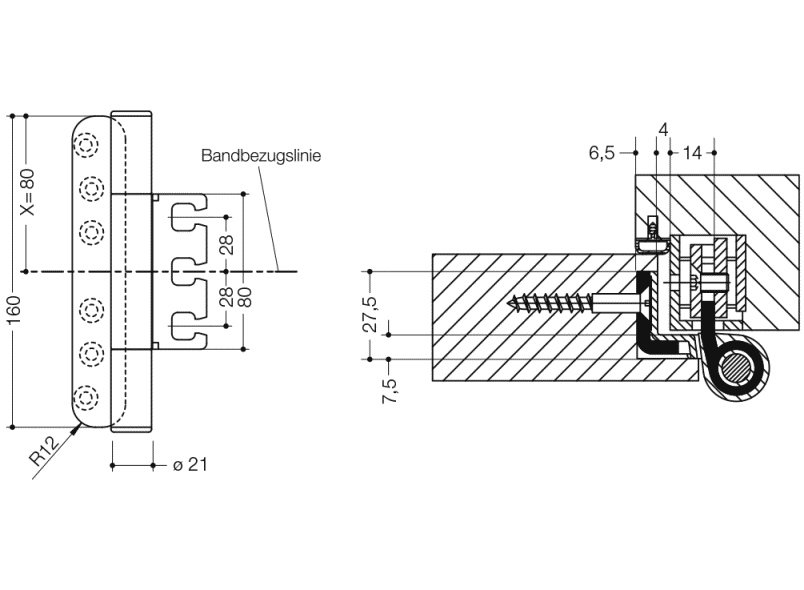 B8107B.160FS трехрулонная лента HEWI Türzubehör  - Вид №6