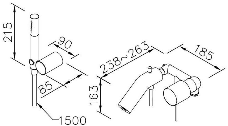 JUSTIME Смеситель для ванны настенный с ручным душем Lucky 7 6777-x4-81ma - Вид №2