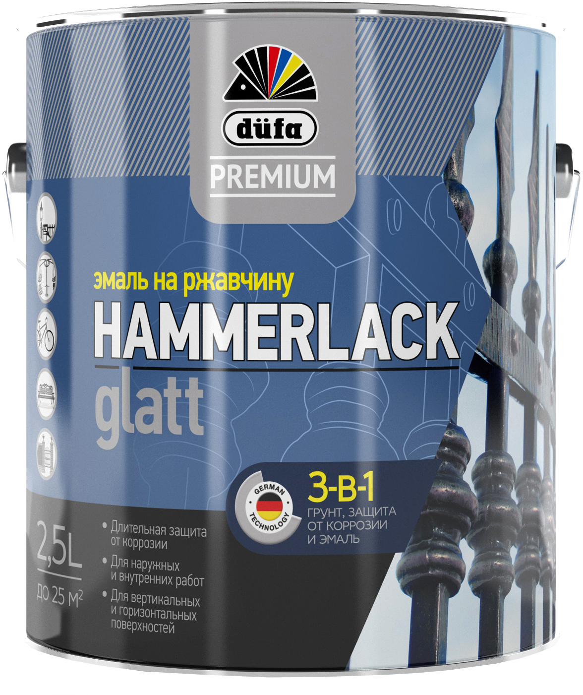 82821011 Эмаль по ржавчине 3 в 1 Hammerlack цвет серебристый 2.5 л STLM-0036544 DUFA