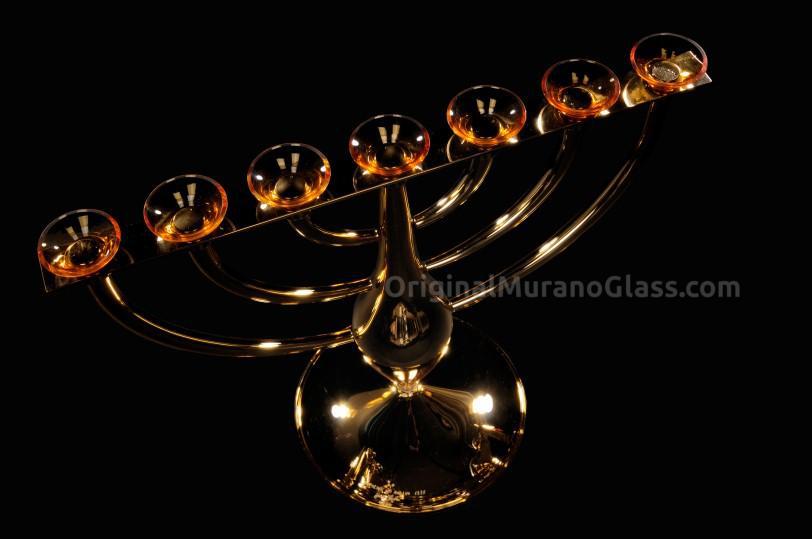 231 ORIGINALMURANOGLASS Подсвечник чёрная еврейская Менора - муранское стекло OMG  см  - Вид №1
