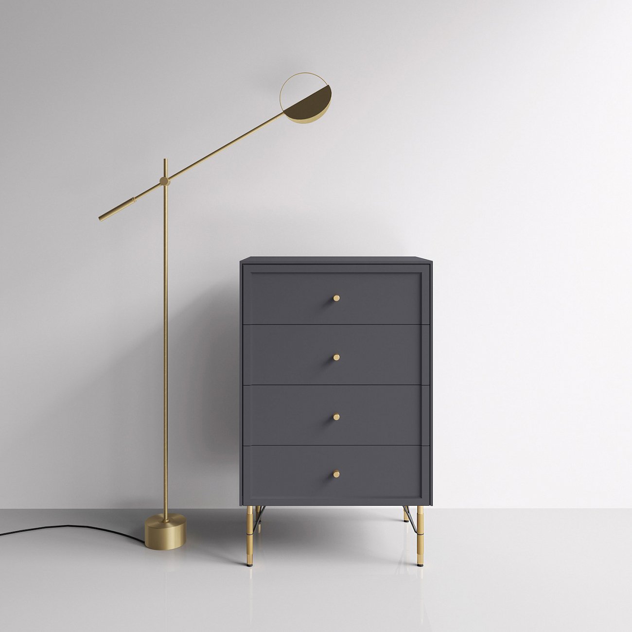 Комод с четырьмя ящиками и металлическими ножками темно-серый Moon BRAGIN DESIGN ДИЗАЙНЕРСКИЕ, MOON 00-3862433 Серый  - Вид №1