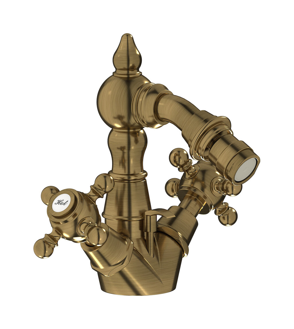 Смеситель для биде с 2 ручками в комплекте с донным клапаном. WE ARE IB hr225bb Antique Bronze Hermes