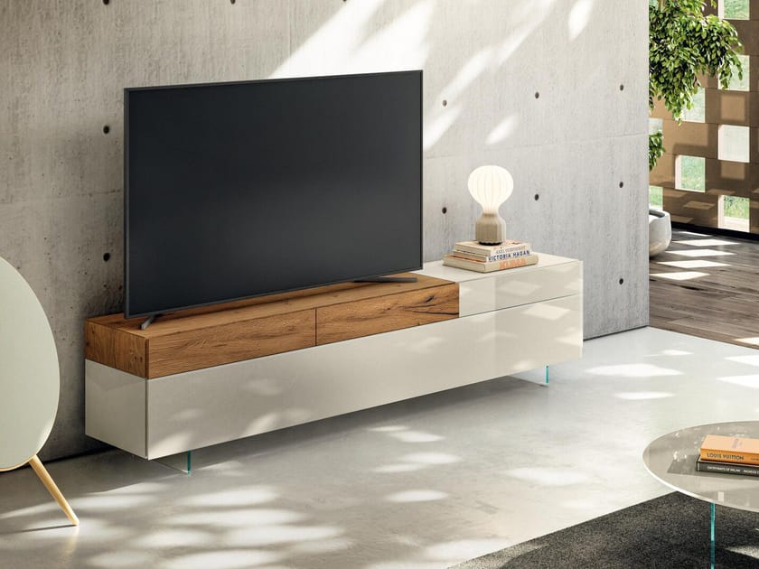 Деревянный и стеклянный шкаф для телевизора с ящиками Lago 36e8 ARCH-00114910