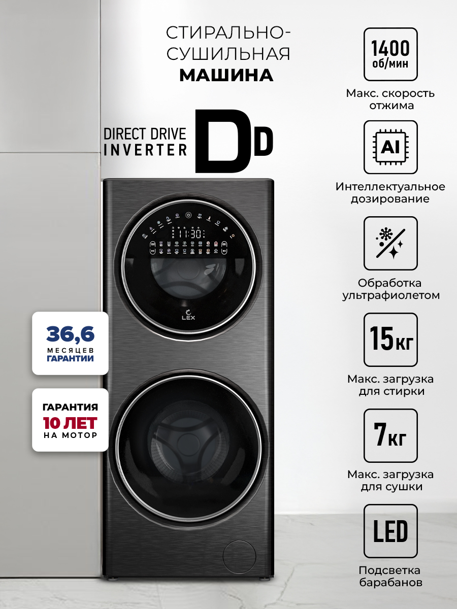 9231663 Стирально-сушильная машина LEX LWM10714LuxIDD черный STDN-0045209 - Вид №1