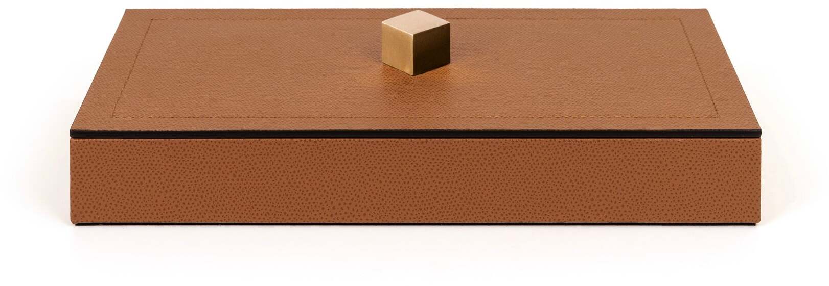 Kate Box - 17,5X17,5XH8 см / металлическая отделка_сатинированная латунь / плетеная кожа_темно-серый