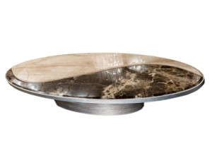 Журнальный столик с деревянным основанием и двойной мраморной столешницей