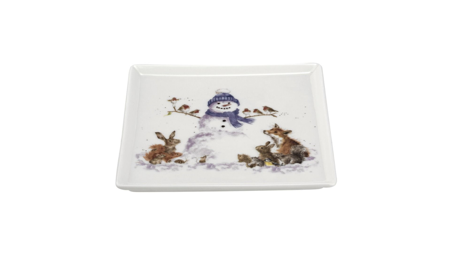 10648071 Royal Worcester Тарелка закусочная квадратная Royal Worcester "Забавная фауна","Снеговик" 18см Фарфор костяной  - Вид №1