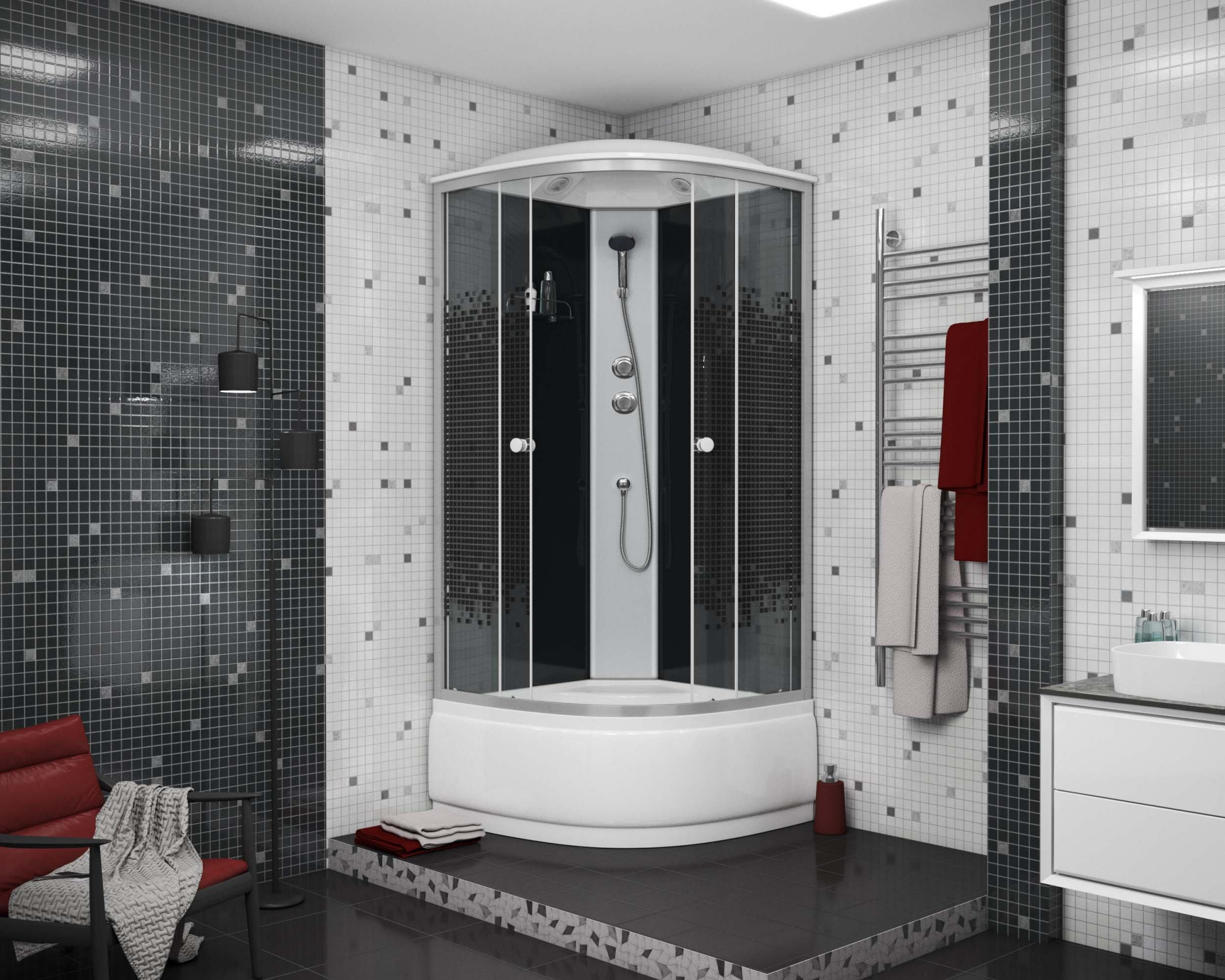 Душевая кабина NG- 7509-14BLACK (1000х1000х2150) высокий поддон(40см) стекло МОЗАИКА Niagara ECO