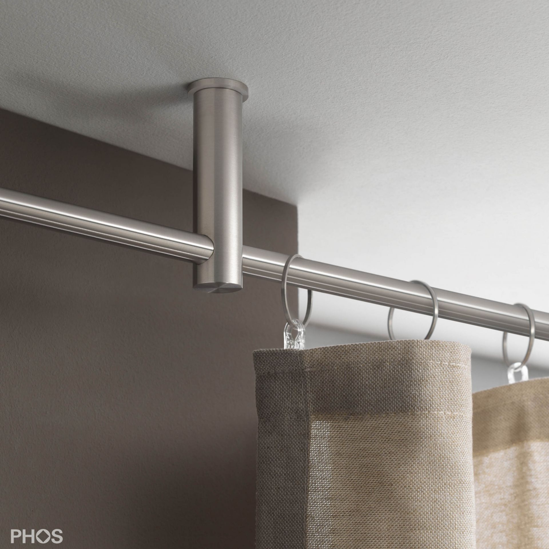 VS20-80-2200-D Комплект карнизов: 220 см с 2 держателями и 1 держателем для карниза в качестве центральной опоры (небольшое расстояние до потолка) PHOS  - Вид №1