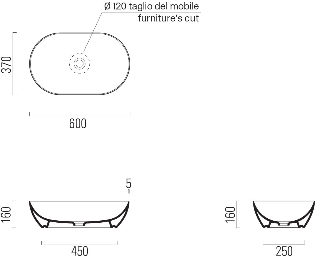 Подвесная раковина настенная овальная GSI ceramica Gold platinum белая sun-id-1403025 - Вид №3