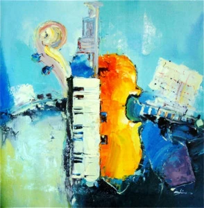 Картина на холсте 100х100 см "Синтезатор" EVENHOME КАРТИНЫ МАСЛОМ 129880 Голубой;оранжевый;разноцветный