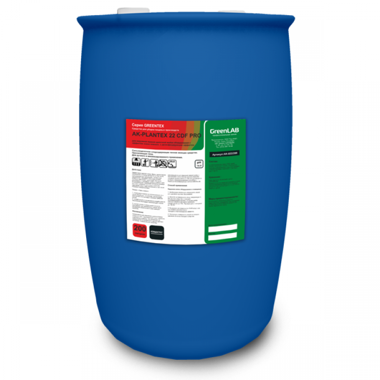 AK-022/200 GreenLAB AK - PLANTEX 22 CDF PRO, 200 л, Для наружной пенной щелочной мойки оборудования с эффектом «нано пленки», с дезинфицирующим эффектом 