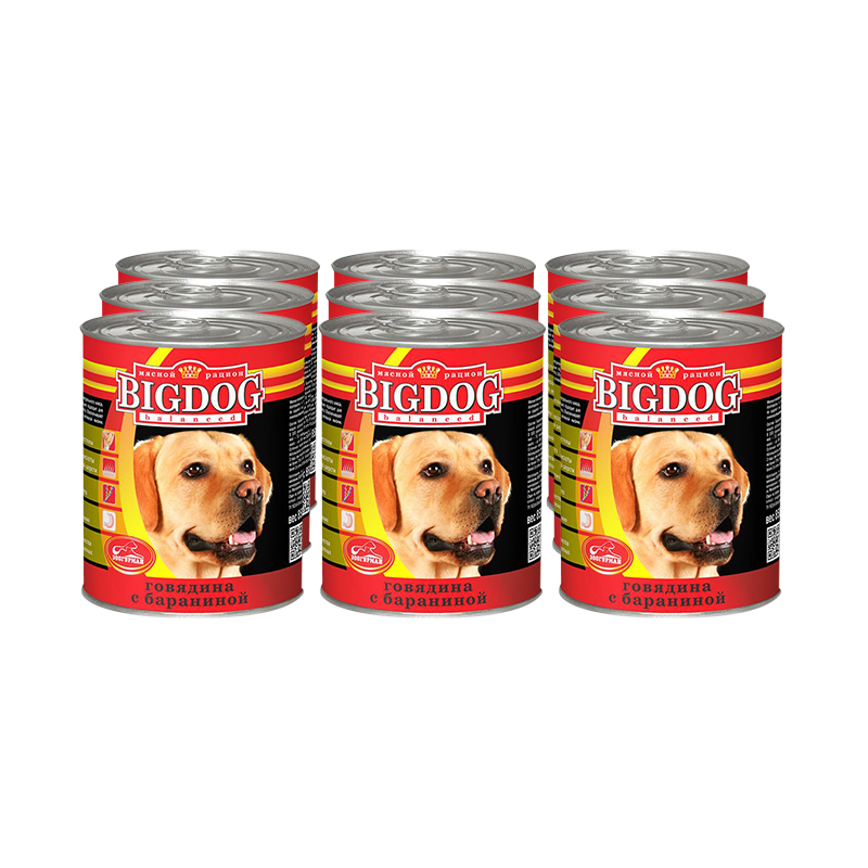 ПР0049096*9 Корм для собак Big Dog Говядина с бараниной банка 850г (упаковка - 9 шт) ЗООГУРМАН 