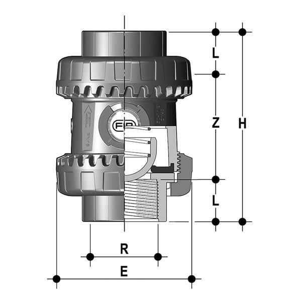 SANIT 02107021032 Спринг обратный клапан, SSE Easyfit, PVC-U, резьбовое гнездо  - Вид №1