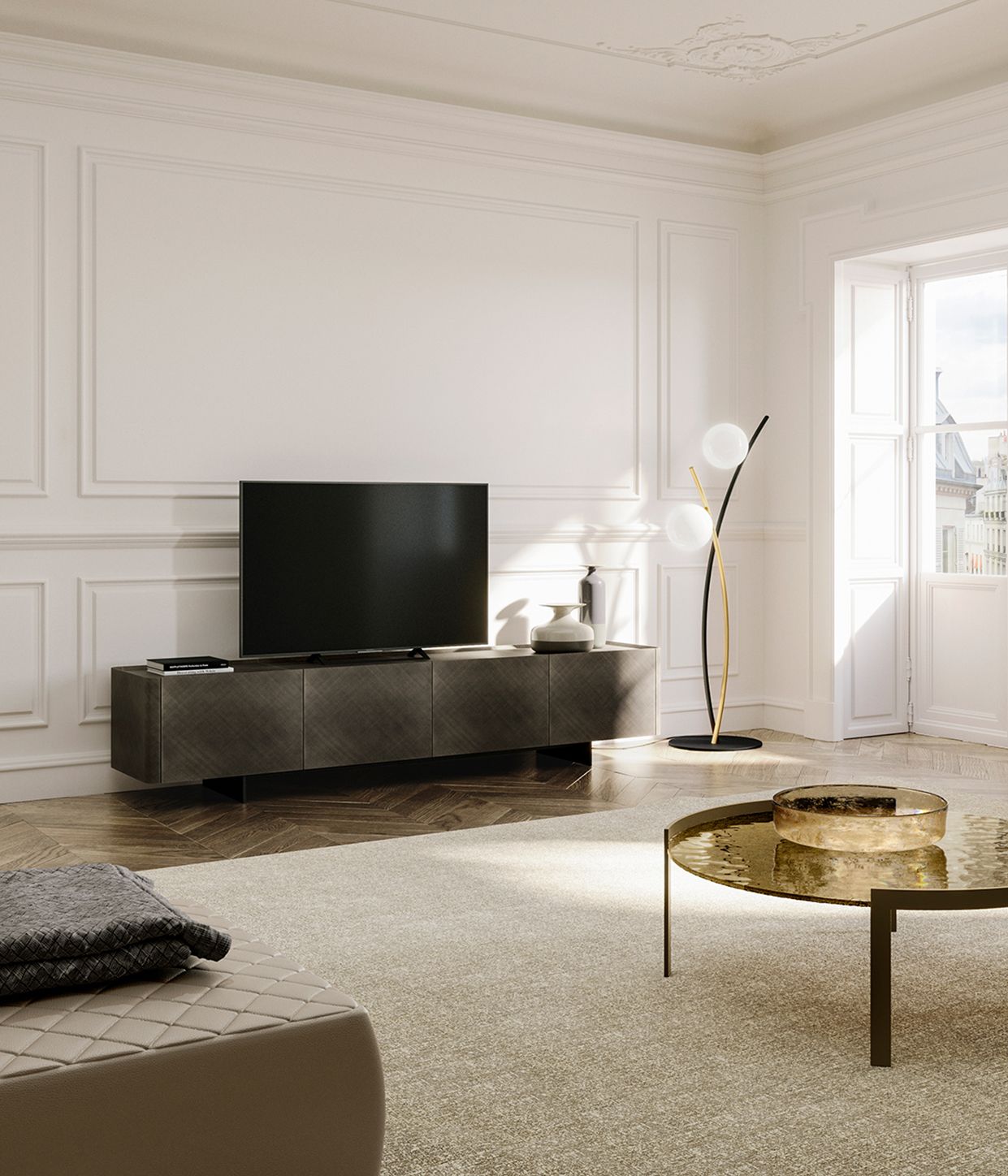 Низкий кожаный ТВ-шкаф с распашными дверцами EFORMA ALMA ARCH-00084348 - Вид №1