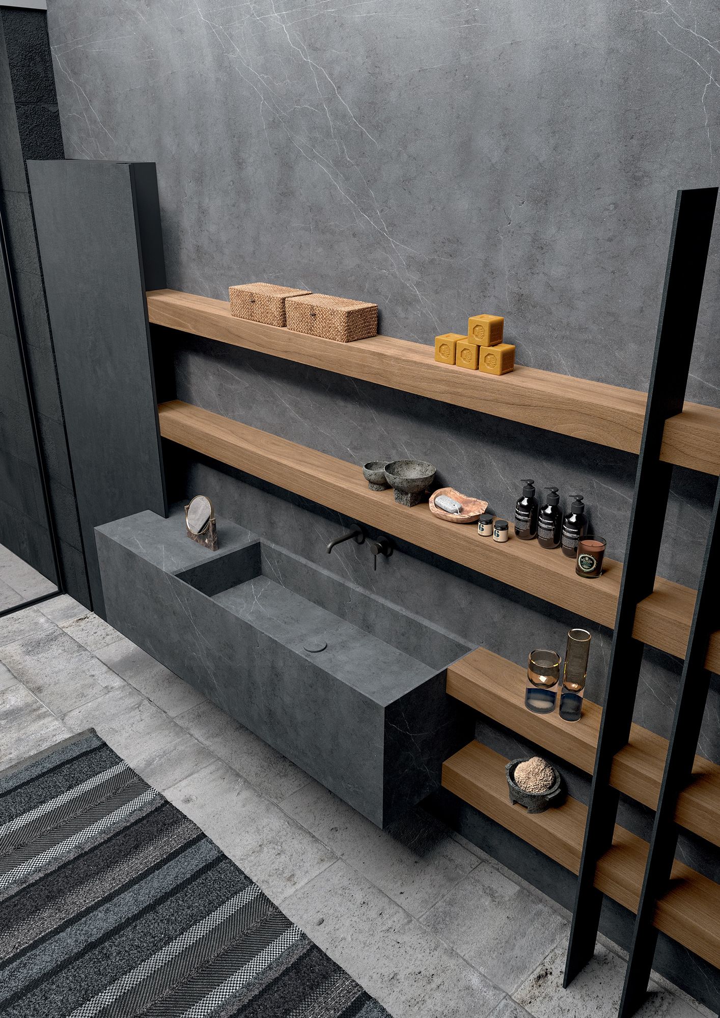 Высокий шкаф для ванной комнаты из керамогранита с шкафом MODULNOVA Blade ARCH-00014020 - Вид №2